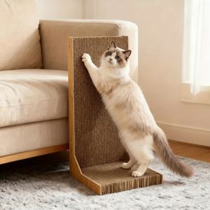 TEMU L자형 고양이 스크래칭 보드 - 튼튼한 골판지, 털 빠짐 방지, 스크래치 방지, 고양이에게 이상적, 소파 보호에 완벽, 고양이 장난감, 고양이 가구