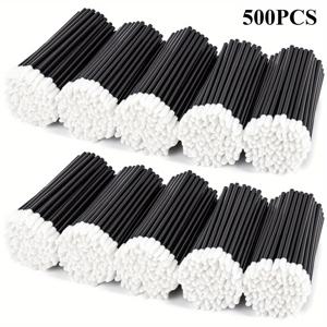 TEMU 500개 일회용 립 브러쉬, 립 애플리케이터 메이크업 브러쉬, 도구 립 완드 메이크업 키트 필수품 뷰티 도구, 립스틱 린트 프리 브러쉬 메이크업 글로스 완드, 메이크업 애플리케이터 뷰티 도구 키트 블랙, 래쉬 용 재료, 속눈썹 브러쉬, 속눈썹용 마이크로브러쉬, 속눈썹 캠마