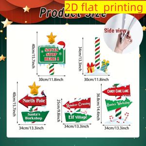 TEMU 2D 평면 크리스마스 북극 정원 사인 5개 세트 - 야외용/기둥 장착 내구성 플라스틱 계절 휴일 환영 사인, 겨울 북극 정원 테마, 현관, 문, 정원용 기둥 장식 - 현대적인 팜하우스 스타일