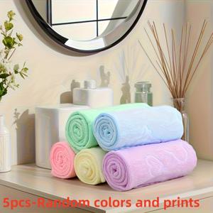 TEMU 5개입 대형 60cm x 30cm 귀여운 만화 곰 꽃무늬 타월 - 부드럽고 흡수성이 뛰어난 속건성 폴리에스터 페이스 클로스, 우주 테마 디자인, 남녀 공용, 워시 클로스, 욕실 필수품, 현대적인 스타일, 흡수성 타월, 수건, 면 수건