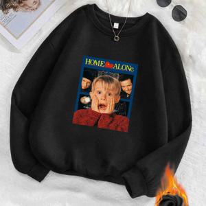 TEMU 홈 얼론 영화에서 인쇄된 포스터가 있는 여성용 라운드 넥 스웨트셔츠, 루즈핏 긴팔 탑으로 디자인