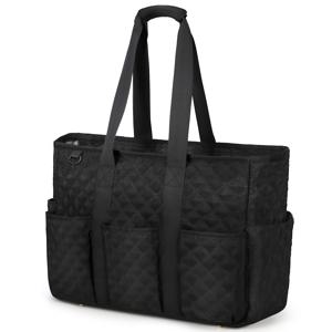 TEMU 레인소어 여성용 대형 노트북 토트백 15.6인치 수납공간 - 지퍼 포켓, 골드톤 하드웨어 & 인체공학적 스트랩이 있는 헤비듀티 워크백 - 교사, 간호사, 대학생, 여행용 백팩 (학교, 사무실, 해변용) - 태블릿 수납 가능한 블랙 오거나이저 백|백팩|토트백|노트북가방