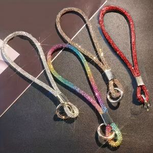 TEMU 4개 (실버 + 컬러풀 + 샴페인 골드 + 레드) 럭셔리 반짝이는 풀 라인스톤 방지 휴대폰 끈, 가방 체인 차량 장식 실내 걸이 장식 카메라 스트랩 물병 리드 내구성 강한 여행 및 파티에 완벽한 여성 커플 선물 생일 선물