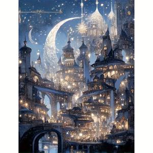 TEMU 성인용 5D 페인팅 키트 - 매혹적인 성 야경, 초승달 & 별빛 디자인, 초보자 친화적 DIY 공예 도구 포함, 홈 월 아트 데코 & 크리스마스 선물, 페인팅 키트 고품질, 아트 테마 사람들, 페인팅 키체인, 아트 사진, 창의적인 취미, 휴일 장식, 풍경 예술 작품, 세밀한 아트워크, 고품질 , 수공예 아트워크, 초보자용|보석십자수