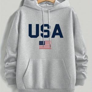 TEMU 남성용 애국적인 미국 국기 프린트 후드티 - 편안하고 따뜻한 캐주얼 풀오버, 체육관, 러닝 및 스트리트웨어용 루즈핏, 회색에 파랑 & 흰색 프린트, 체육관 의류 | 애국적인 디자인 | 편안한 핏, 미국 국기 후드티, 남성용 스웨터, 후드가 있는 티셔츠, 남성용 스웨트셔츠