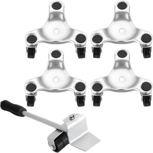 TEMU 4개 세트 헤비듀티 스틸 트라이 캐스터 롤러 - 200 lbs 용량 3륜 이동 카트 시스템, 가구, 가전제품, 피아노, 금고용 고무 바퀴 - 무마킹 슬라이더, 쉬운 조립 (공구 불필요) & 상업용