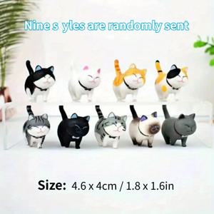 TEMU 귀여운 고양이 인형 장식 9종 (랜덤 스타일) - 카와이 벨 캣, 정원, 창가, 차량, 사무실, 홈 데코, 데스크탑 생일 선물용, 자동차 액세서리,장난기 넘치는 디자인,작은 조각상,가벼운 피규어,동물 피규어,미니어처 조각상,애완동물 애호가|인테리어소품