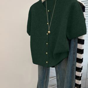 TEMU 우아한 단색 가디건 | 여성용 반팔, 트렌디한 버튼업, ELEGANTSUT의 다용도 봄/여름 스웨터