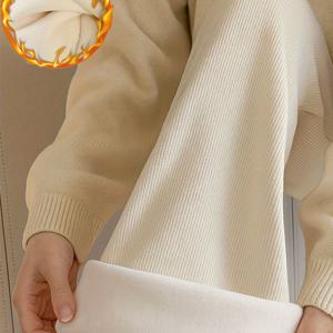 TEMU 여성용 안감 겨울 바지 - 보온 레그 트라우저, 탄력성 허리밴드, H라인 실루엣 & 긴 다리, 세탁기 사용 가능, 오피스, 캐주얼 - 솔리드 화이트 (포켓 없음)|냉장고바지|바지|여성의류