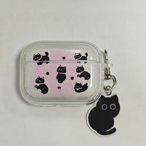 TEMU 그라데이션 핑크 블랙 고양이 이어폰 케이스 보호 커버, for AirPods 1, 2, 3, 4 Pro Pro2 세대용 패션 이어폰 박스 내구성 있는 TPU 보호 커버, Air Podscase 고양이, Air Bud 케이스, 고양이 패턴 이어폰 케이스