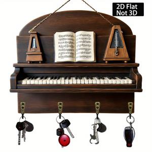 TEMU 빈티지 피아노 키 홀더 정리함 - 피아노 키 디자인, 갈색/검정 음표 장식 - 공간 절약형 키 보관함 - 거실, 현관, 음악 스튜디오용 - 체인 포함 쉬운 걸이 - 홈, 포치, 빌라용 장식 선반 - 빈티지 음악 장식 - 음악 애호가를 위한 이상적인 선물 - 30x23cm, 2D 평면