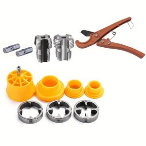 TEMU 12pcs 파이프 커터 및 수도관 나사 수리 도구 세트, 전기 드릴 타입 수도관 나사 장치 세트, PPR 수도관 나사 다이 세트, 플라스틱 파이프 나사 탭 세트, , 3/4