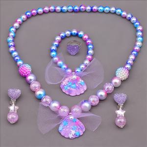 TEMU 5개 여아용 쥬얼리 세트 - 공주 넥슬, 팔찌, 반지 & 귀걸이, 반짝이는 액센트, 보라색 & 핑크 파스텔 색상, 생일 선물로 완벽, 십 대 여아용