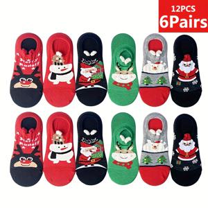 TEMU 가을 겨울 시즌을 위한 여성용 귀여운 캐릭터 크리스마스 테마 양말 6켤레, 휴일 양말,아늑한 신발,만화 디자인,재미있는 패턴,내구성 있는 스티칭,편안한 착용감,여성용 양말,짧은 양말,휴일 쇼핑객,선물 주는 사람들, 아늑한 겨울 필수품,계절별 양말,축제 디자인,장난스러운 패턴,부드러운 원단,따뜻한 소재,여성용 신발,크리스마스 쇼핑객들,양말 애호가들