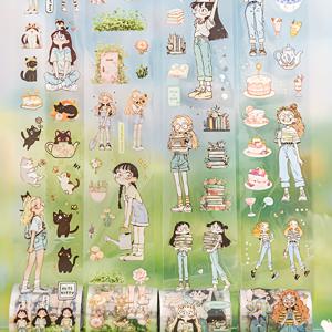TEMU 4롤, 2롤 테이프, 진샤오주와 누누 시리즈, 귀여운 소녀 테마, 다양한 장면에 적합, 일상 기록 장식 다이어리 베이스 테이프, 잡지 장식 액세서리, 아트 및 공예 프로젝트 장식 테이프