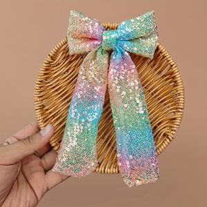 TEMU 1개 그라데이션 시퀸 리본 헤어 클립, 달콤한 걸리 하트 액세서리, 10*20cm 귀여운 바레트, 에테리얼 디자인