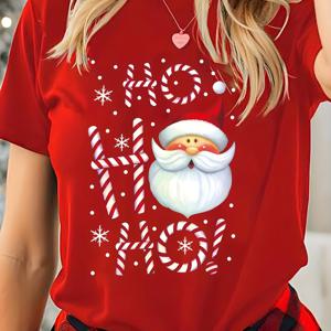 TEMU 여성용 크리스마스 & 레터링 프린트 반팔 티셔츠 - 라운드넥 캐주얼 탑, 사계절 & 캐주얼 웨어, 세탁기 사용 가능한 편안한 티|반팔티셔츠|반팔블라우스