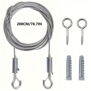 TEMU 1개 스테인리스 스틸 와이어 로프 세트, 길이 조절 가능 (1m/2m//5m/10m) - 2mm 두께 PVC 코팅, 다용도 커튼 로드 액세서리, 옷줄, 텐트 및 식물 지지대, 내구성 및 날씨 저항, 접이식 옷줄, 캠핑용, 옷줄, 빨래 건조줄, 야외 세탁줄