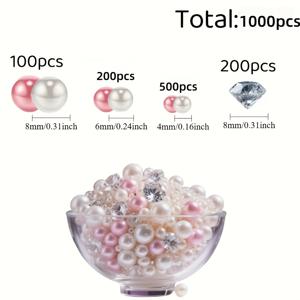 TEMU 1000개 시뮬레이션 및 화이트 진주와 인조 , 꽃병 장식, 홈 데코, 연회 준비, 테이블 센터피스용 – 웨딩, 생일 파티, 프로포즈, DIY 아트 프로젝트, 부활절 파티 장식에 완벽, DIY 공예 장식품,테이블 센터피스 액센트,장식용 컨페티,인조 진주 드리프트,무지개빛 장식 조각,우아한 인조 보석,상세한 시뮬라크론,가벼운 장식품