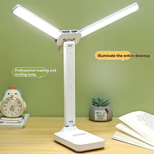 TEMU 눈 보호 LED 데스크 램프 | 터치 디밍, 색상 조절 가능, 이중 헤드, USB 충전, 플라스틱 재질, 학생 기숙사 및 침실에 적합