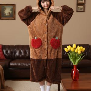 TEMU 여성용 곰 후드 파자마 코스튬 - 원사이즈 겨울용 따뜻한 잠옷, 후드 & 포켓 포함, 포근한 갈색 곰 의상 (키/체중 150-170cm/45-65kg) - 손세탁 가능한 파자마