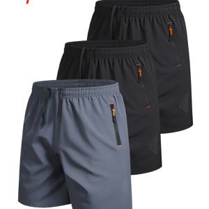 TEMU 3pcs 남성용 아웃도어 스포츠 캐주얼 반바지, 솔리드 컬러 지퍼 포켓 러닝 피트니스 통기성 좋은 애슬레틱 반바지, 남성용 반바지,남성용 고품질 반바지,남성용 러닝 쇼츠,남성용 체육관 반바지, 운동 반바지,스포티한 디자인,기능적 포켓,내구성 있는 스티칭,편안한 착용감,남성용 액티브웨어,트레이닝 쇼츠,피트니스 애호가,러너