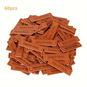 TEMU 60개 PU 합성 가죽 태그 (구멍 포함) - 수제 액세서리, DIY 주얼리 및 뜨개질 용품, 내구성 있는 갈색 