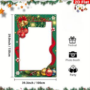 TEMU 2D 플랫, 1개 크리스마스 테마 홀로우 사진 프레임 (녹색 화환과 종 패턴) - 100*150cm, 겨울 파티 사진 소품, 크리스마스 장식용 2D 배경천, 축제 장식,계절 디스플레이,가벼운 소재,고품질 인쇄,크리스마스 배경,이벤트 플래너,휴일 장식가