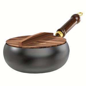 TEMU LDQ 주철 프라이팬 1개, 튐 방지 디자인, 녹 방지, 내구성, 균일한 열 분산, 건강한 요리, 실내외 사용 가능, 오븐 사용 가능, 나무 손잡이 프라이팬, 실내 주방용, 크리스마스, 노동절 완벽한 선물