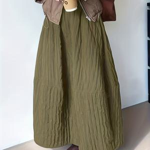 TEMU 여성용 우아한 A라인 맥시 스커트 - 긴 포멀 & 데일리 겨울 바지 스커트, 사이드 포켓, 올리브 그린, 가을/겨울용 구조적인 핏, 캐주얼부터 포멀까지 완벽한 스타일 - 간편한 관리 여성 의류, 겨울 스커트, 가을 패션, 세련된 스타일