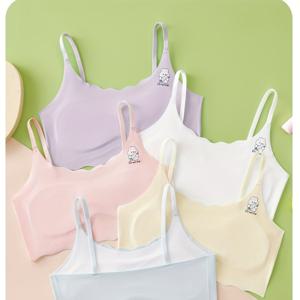 TEMU 초등학생용 5pcs 세트 무봉제 통기성 여아 캐미솔 속옷, 첫 발달 단계 속옷, 귀여운 캐릭터 캐주얼 조끼, 사계절용, 이중 고정 컵 패드 여아 브라, 일상복,장난기 넘치는 스타일,만화 프린트,부드러운 소재,고정형 컵 브라,어린 소녀들