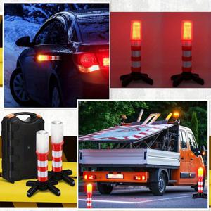 TEMU 2개/세트/4개 LED 도로 플레어 라이트 밝은 빨강/흰색 고속도로 안전 조명 도로 옆 플레어 라이트 자석 베이스 및 분리형 스탠드 포함, LED 후드 아래 조명, 보관함 증정, 자동차 트럭 차량용