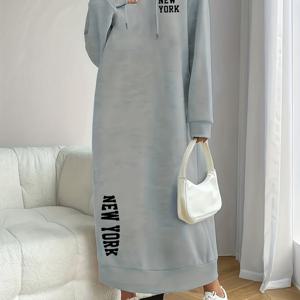 TEMU 여성용 우아한 후드 스웨트셔츠 드레스 - 긴 소매 풀오버, 