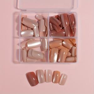 TEMU 96피스 스파클링 스퀘어 캣아이 프렌치 프레스온 네일 세트 - 유럽 스타일 광택 인조네일 4색 (블론드/브루넷/레드헤드/다크) - 살롱 퀄리티 네일 아트, 기계제작, 겨울 네일