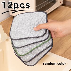 TEMU 12개입 양면 실버 와이어 스틸 와이어 식기 세척 천, 이중 스펀지, 건식 및 습식 모두 사용 가능, 헹굼 쉬움, 재사용 가능, 주방, 싱크대, 냄비, 평바닥 팬, 그릇 청소 도구, 가정용 주방 전용|사각싱크볼