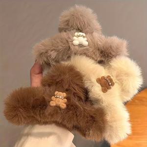 TEMU 1개-3개 세트 가을/겨울 패션 퍼지 헤어 클립, 여성 전용 대형 샤크 클립 뒷머리 핀, 겸용 목욕 & 외출 헤어 클립, 우아하고 다용도 여성 헤어 액세서리