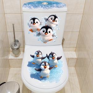 TEMU 1개 귀여운 펭귄 화장실 스티커, 물결 속에서 노는 사랑스러운 작은 펭귄들로 생동감 넘치고 유쾌한 욕실 공간을 만들어 변기 시간을 편안하고 즐겁게, 욕실 인테리어 소품,화장실 장식,기발한 디자인,귀여운 스티커,적용이 쉬움,내구성 있는 비닐,테마 욕실 장식,자체 접착 데칼,애완동물 애호가,부모님을 위한 선물