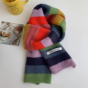 TEMU 1개 세트 's 우아한 멀티컬러 스카프 - 멀티컬러 블록 (핑크/블루/퍼플/옐로우/그린/베이지) 부드럽고 따뜻한 겨울 넥 랩, 파스텔 톤 & 클래식 브라운 베이스, 세탁기 사용 가능한 논스트레치 소형 스카프, 캐주얼 &