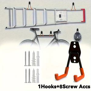 TEMU 9개입 고강도 차고 후크 세트 | 벽걸이형 공구 정리함 (후크 1개 및 액세서리 8개 포함), 사다리, 자전거, 원예 도구에 적합, 공간 절약형 보관 솔루션, 녹 방지, 페인트 처리된 금속