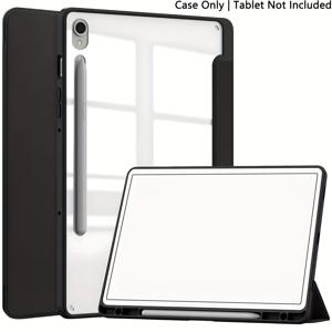 TEMU 삼성 갤럭시 탭 S10 FE/S9 FE 10.9인치, A9 8.7인치/A9+ 11인치용 케이스, S펜 홀더 내장, 투명 하드 PC 백, 보호 기능 삼단 접이식 스탠드 태블릿 커버, 자동 깨우기/잠금 기능 (블랙)|태블릿PC