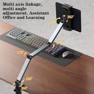 TEMU 듀얼 폰 & 태블릿 스탠드 | 2개의 기기용 조절 가능한 알루미늄 데스크탑 홀더, 360° 회전 가능한 접이식 듀얼 스크린 마운트 (3축 모션 컨트롤), 라이브 스트리밍, 비디오 녹화, 온라인 강의, 사무실 작업을 위한 멀티 앵글 크래들