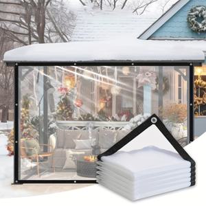 TEMU EMEKIAN 투명 방수포, 다목적 방수 및 방진 타포린, 단열 및 햇빛 차단 윈드실드, 두꺼운 강화 가장자리, 고리 포함, 파티오, 발코니, 온실, 정원, 애완동물 케이지 및 테라스용, 1개