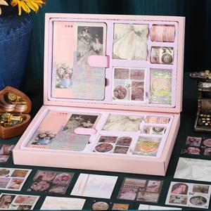 TEMU 빈티지 노트북 다이어리 세트 하트 두꺼운 고급 문학적 다이어리 - 유화 시리즈 다이어리 선물 상자, 자석 클로저와 색칠 페이지 디자인의 노트북, 20장의 PET 스티커, 100개의 스티키 노트 종이 카드, 6롤의 와시 테이프 및 금속 북마크 - 학생과 창작자에게 완벽한 선물|북커버|카드스티커