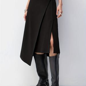 TEMU 여성용 우아한 비대칭 H라인 드레스 - 발목 길이/크로스 백 헴, 세탁기 사용 가능한 정장 & 캐주얼 웨딩 게스트 가운, 파티 드레스, 내구성 있는 솔리드 컬러 테일러드 핏, 연중 이벤트용 (벨트/허리밴드 없음)|여성원피스