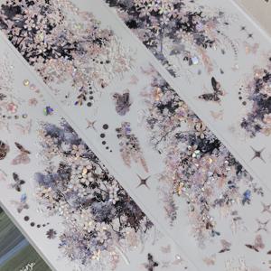 TEMU 1롤 수제 반짝이는 무지개빛 식물 & 꽃 테이프 스티커 - 자체 접착 PET 플라스틱 필름, 무지개 날개, 잎사귀 & 꽃잎 데칼, 저널, 스크랩북, DIY 공예, 사진 액자용 (핑크/골드/퍼플)|시트지