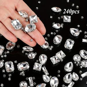 TEMU 240개 투명 유리 라인스톤, 혼합 모양, 평평한 바닥, 가방, 의류, 신발, 휴대폰 케이스, 사진 프레임, 컵, 공예 다용도 장식 액세서리, 공예 재료 | 평평한 라인스톤 | 매끄러운 라인스톤, 보석 만들기용 비즈, 지오이드