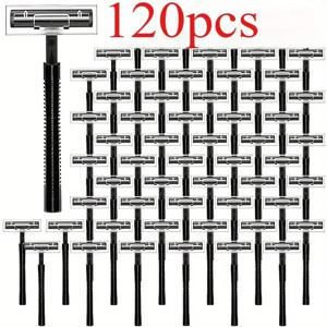TEMU 120팩 남성용 일회용 면도기 - 스테인리스 블레이드 & 휴대용 검정색 면도기, 수염 및 콧수염 정리용, 개별 포장된 여행용 일회용 면도기, 캠핑, 호텔, 이동 중 그루밍용 (남성용 대량 팩)