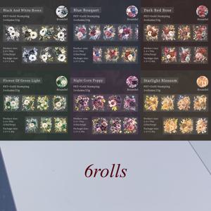 TEMU 6롤 - 6cm x 200cm 미드나잇 가든 PET 다이컷 플라워 테이프, 방수 및 자체 접착 골드 호일 - 불릿 저널 배경, DIY 공예, 인사말 카드, 컵, 스크랩북, 프레임 장식, 문구류, 정크 저널 및 창의 예술 프로젝트에 완벽함!|카드스티커