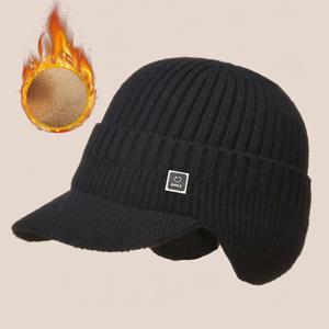 TEMU 남성용 겨울 따뜻한 니트 비니 모자 - 포근한 플리스 안감, 캐주얼 스타일, 회색 