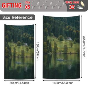 TEMU 1개 호수 & 보트 패턴 쉬폰 반투명 커튼 - 거실, 침실, 발코니용 자연 스타일 수직 벽 장식 - 전기 필요 없음, 쉬운 설치, 거실 커튼, 침실 프라이버시, 평온한 풍경 디자인, 부드러운 질감 원단, 침실 커튼, 커튼 핀 타입, 그린 쉬폰 커튼, 풍경 커튼, 원단 커튼 라이트, 벽 태피